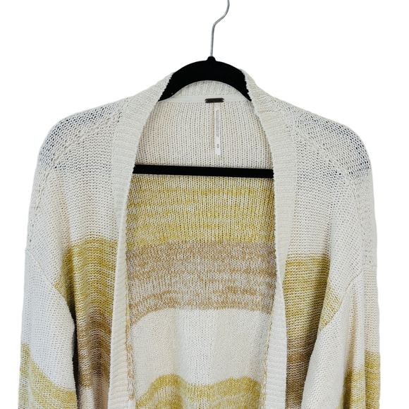 Free People South Port Cream and Tan Striped Long Sweater Cardigan SZ Medium - Picture 10 of 11